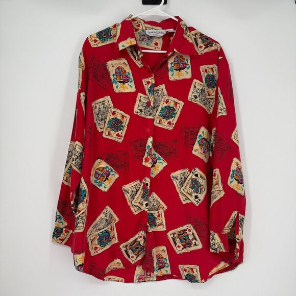 Diane Von Furstenberg Tops - Diane Von Furstenberg Vintage Silk Blouse Button Up Playing Cards Vegas Size M/L
